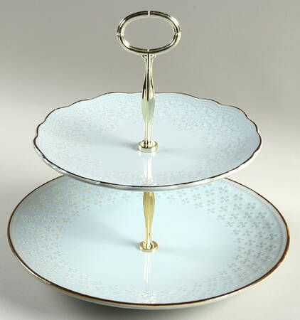Joanne Light Blue 6 5/8"-10"  2 Tiered Serving Tray (Dp, Sp) HC
