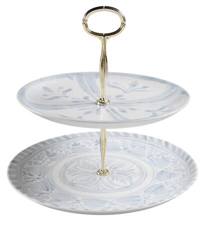 Chambray Tile 6 5/8"-10"  2 Tiered Serving Tray (Dp, Sp) HC