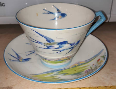 Blue Bird Flat Cup & Saucer Set