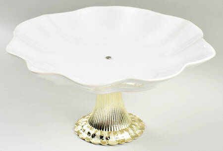 Floret Creamy White Cake Stand with 4"-5" Metal Pedestal  Hc