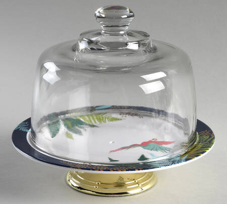 Parrot 6 1/2"-7 1/2" Footed Cheese Plate w/ Glass Dome HC
