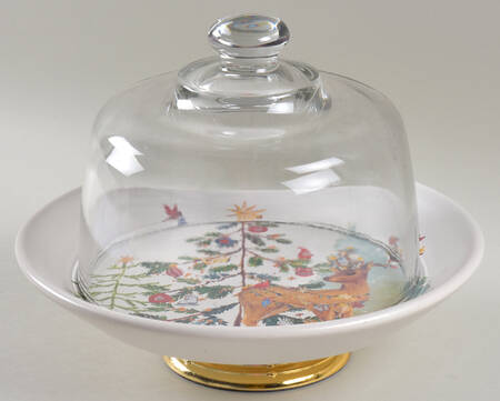 Christmas in the Country 6 1/2"-7 1/2" Footed Cheese Plate w/ Glass Dome HC