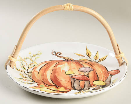 Pumpkin Mushroom 5 3/8"-5 5/8" Bamboo Handled Serving Plate  HC