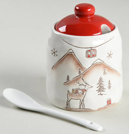 Ski Village Sugar Bowl & Lid W/Spoon