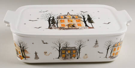 Midnight Haunted House Rectangular Baker & Lid