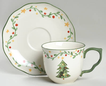 Vintage Christmas Flat Cup & Saucer Set