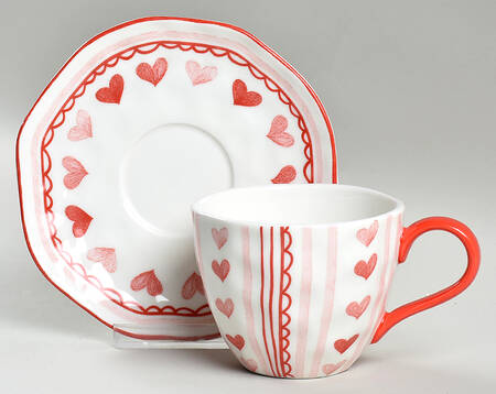 Pink Heart Flat Cup & Saucer Set by Potter's Studio