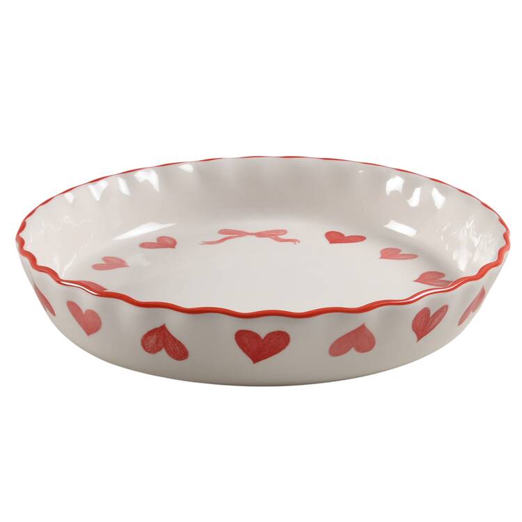 Pink Heart 10" Quiche by Potter's Studio