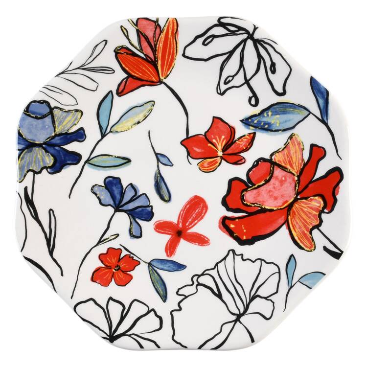 Flower Red Blue Watercolor Salad Plate