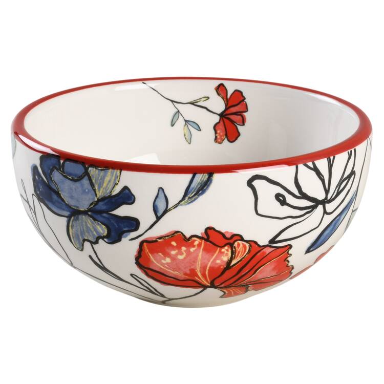 Flower Red Blue Watercolor Rice Bowl