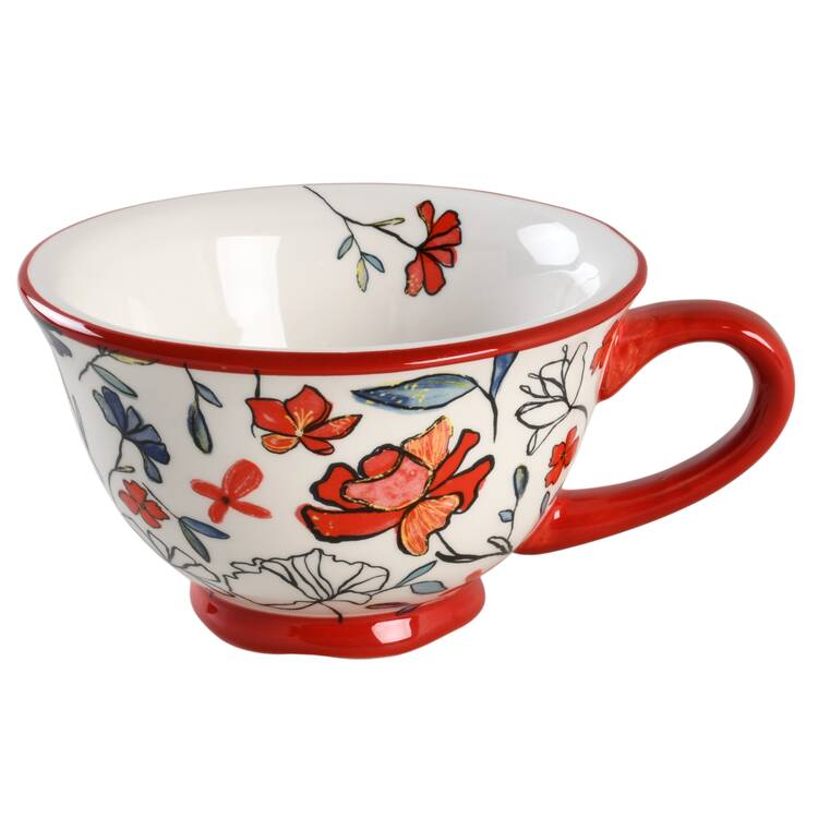 Flower Red Blue Watercolor Latte Mug