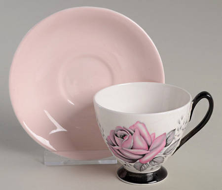 Fair Lady (Black Trim) Footed Demitasse Cup & Saucer Set