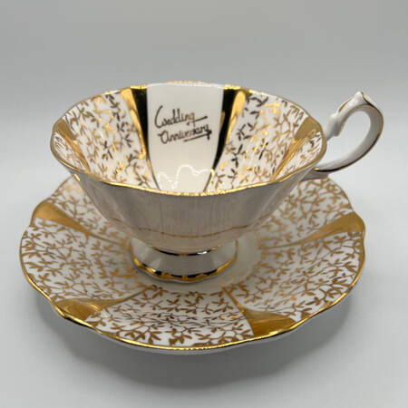 Gold Lace Footed Cup & Saucer Set