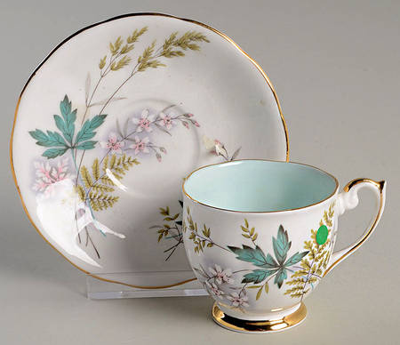 Louise (Green Center) Footed Demitasse Cup & Saucer Set