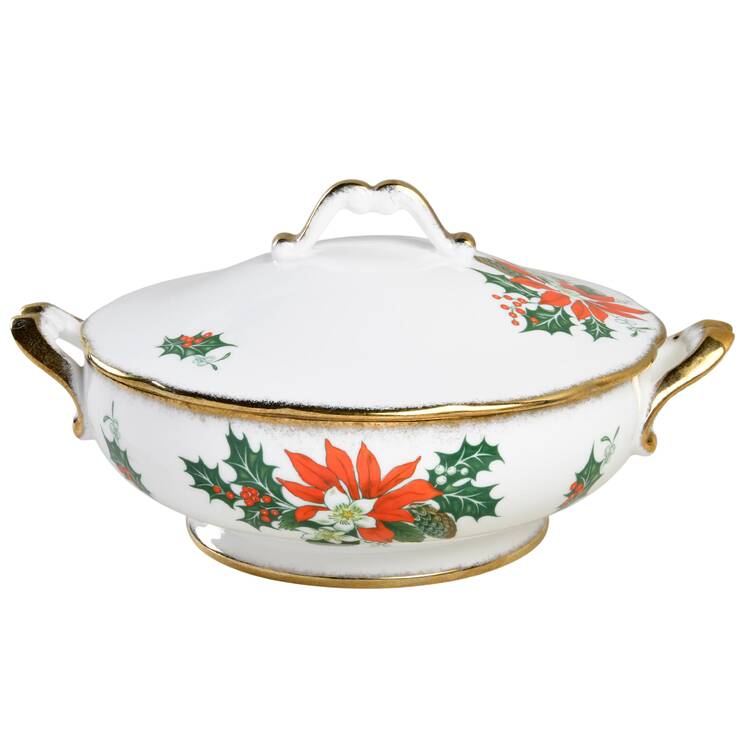 Noel (Gold Trim) Round Covered Vegetable