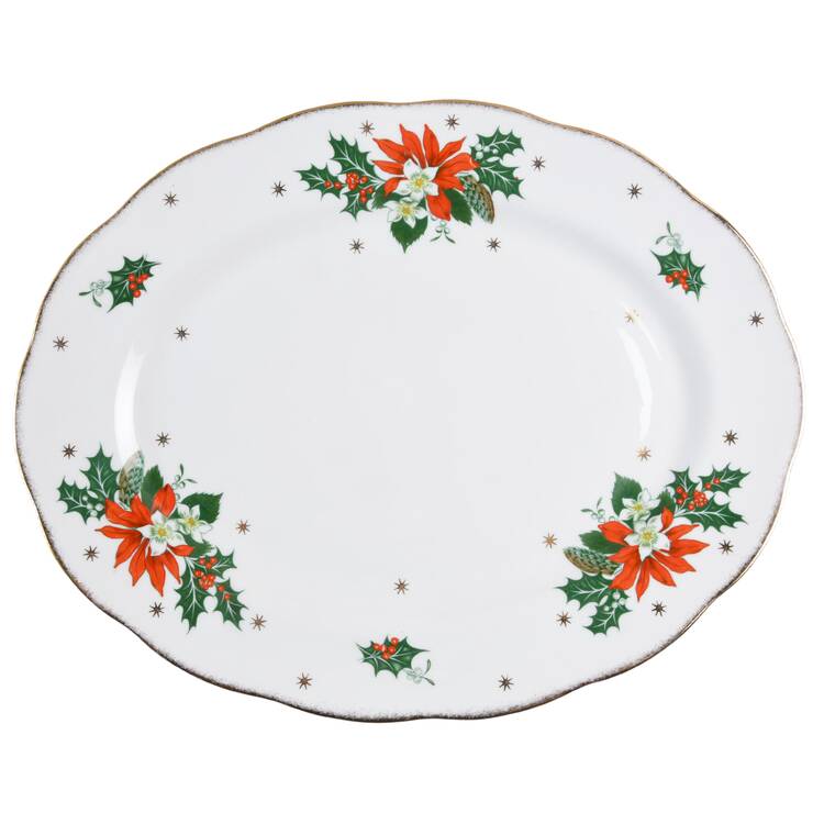 Noel (Gold Trim) 15" Oval Serving Platter