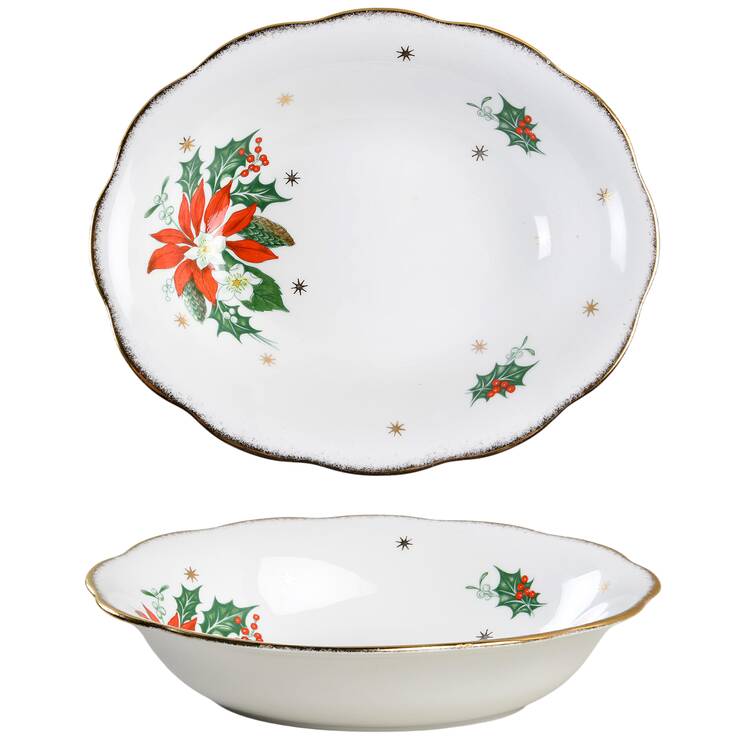 Noel (Gold Trim) 9" Oval Vegetable Bowl