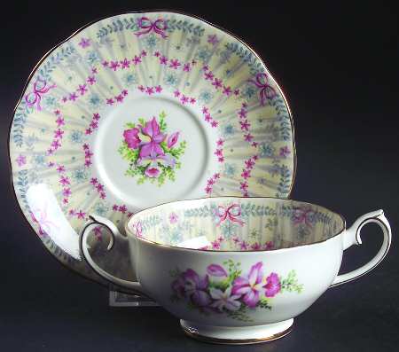 Royal Bridal Gown Footed Cream Soup Bowl & Saucer Set