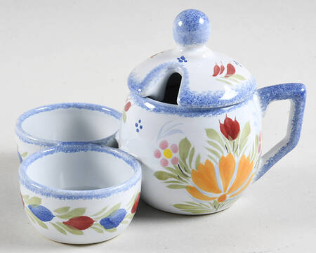 Fleuri Royal Mustard & Lid w/ Attached Open Salt & Pepper