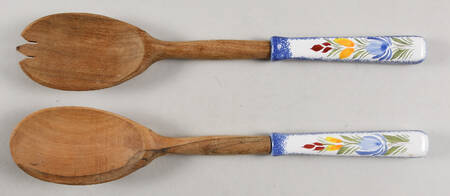 Fleuri Royal 2-Piece Wood/Ceramic Salad Set