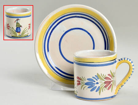Henriot (Lady Or Man Center) Flat Demitasse Cup & Saucer Set