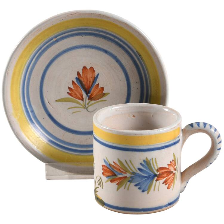 Henriot (Lady Or Man Center) Flat Demitasse Cup & Saucer Set