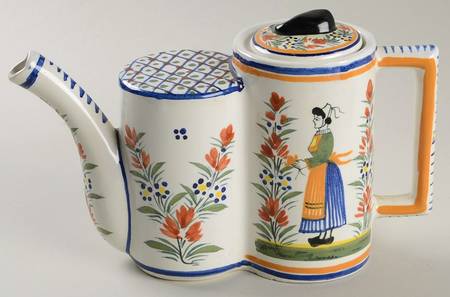 Henriot (Lady Or Man Center) 2 Cup Double Cylinder Teapot & Lid