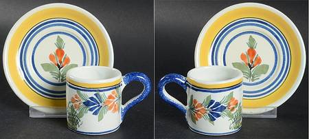 Henriot (Lady Or Man Center) Flat Demitasse Cup & Saucer Set