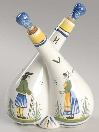 Henriot (Lady Or Man Center) Attached Oil and Vinegar Set with Stoppers