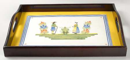 Henriot (Lady Or Man Center) Wood Rectangular Handled Tray