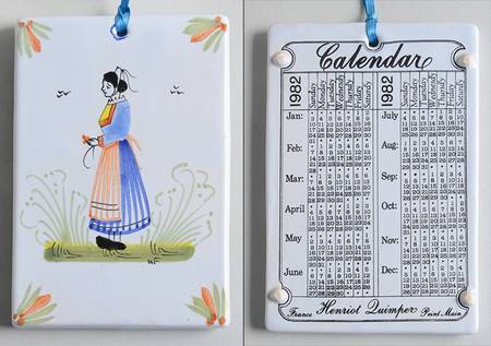 Henriot (Lady Or Man Center) Wall Plaque with Calendar on Back