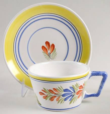 Henriot (Lady Or Man Center) Flat Cup & Saucer Set