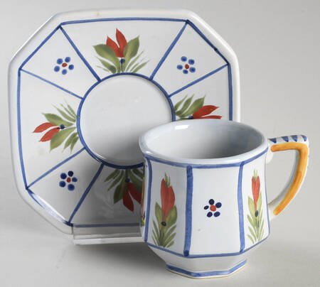 Mistral Blue (Octagonal, Lady Center) Flat Demitasse Cup & Saucer Set