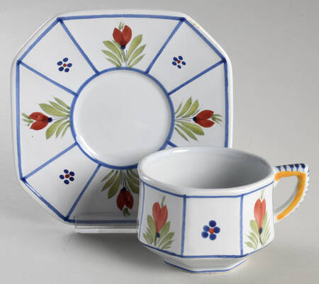 Mistral Blue (Octagonal, Lady Center) Flat Cup & Saucer Set
