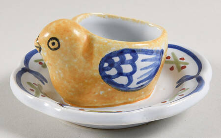 Mistral Blue (Octagonal, Lady Center) Egg Cup with Attached Underplate