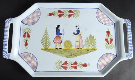 Mistral Blue (Octagonal, Lady Center) 19" Handled Tray