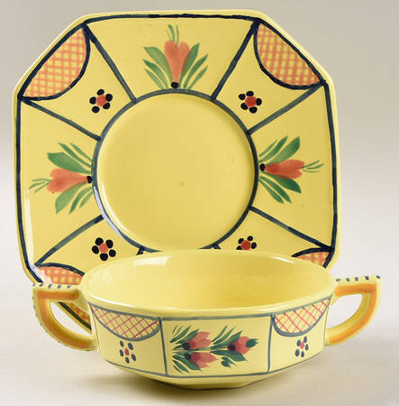 Soleil Yellow (Octagonal, Lady) Flat Cream Soup Bowl & Saucer Set
