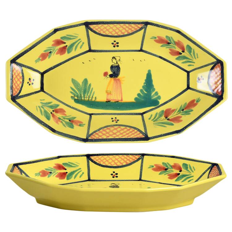 Soleil Yellow (Octagonal, Lady) 9" Oval Vegetable Bowl by Quimper