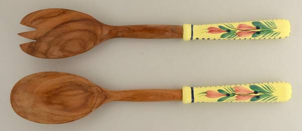 Soleil Yellow (Octagonal, Lady) 2-Piece Wood/Ceramic Salad Set