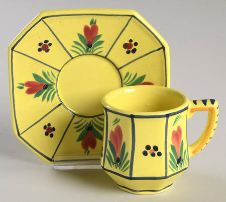 Soleil Yellow (Octagonal, Man) Flat Demitasse Cup & Saucer Set