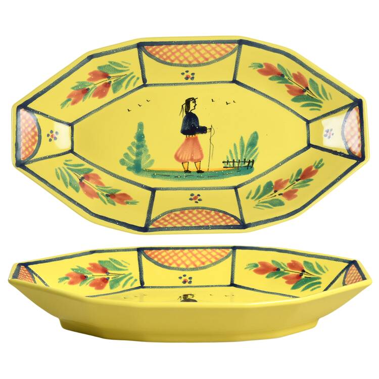 Soleil Yellow (Octagonal, Man) 9" Oval Vegetable Bowl by Quimper