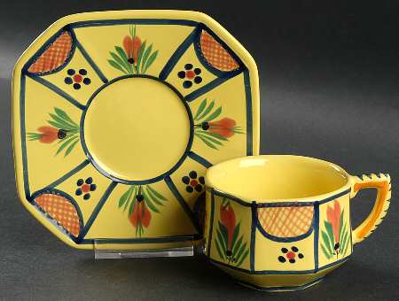 Soleil Yellow (Octagonal, Man) Flat Cup & Saucer Set