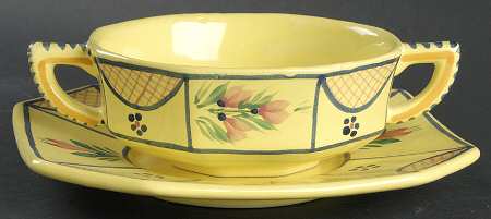 Soleil Yellow (Octagonal, Man) Flat Cream Soup Bowl & Saucer Set