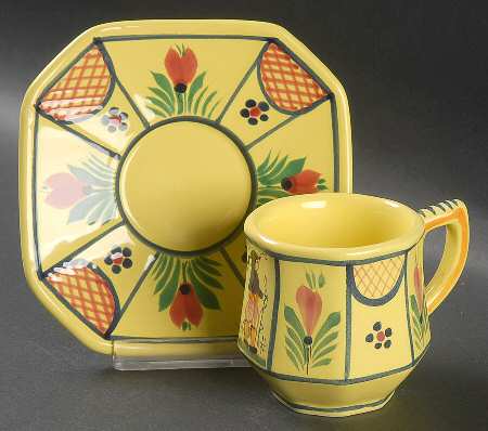 Soleil Yellow (Octagonal, Man) Flat Demitasse Cup & Saucer Set