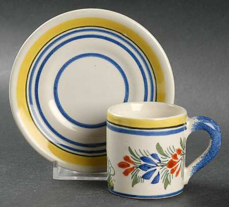 Henriot (Lady Or Man Center) Flat Demitasse Cup & Saucer Set