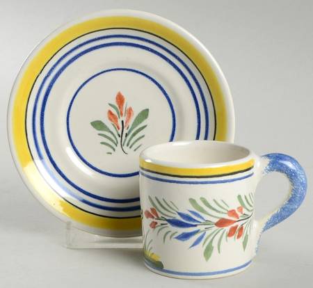 Henriot (Lady Or Man Center) Flat Demitasse Cup & Saucer Set