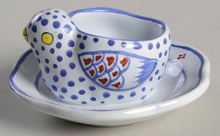 Mistral Blue (Octagonal, Man Center) Egg Cup with Attached Underplate