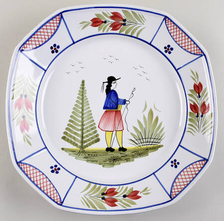 Mistral Blue (Octagonal, Man Center) Deep Round Platter by Quimper