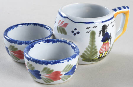 Mistral Blue (Octagonal, Man Center) Mustard w/Attached Open Salt & Pepper No Lid by Quimper