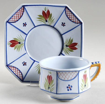 Mistral Blue (Octagonal, Man Center) Oversized Cup & Saucer Set by Quimper